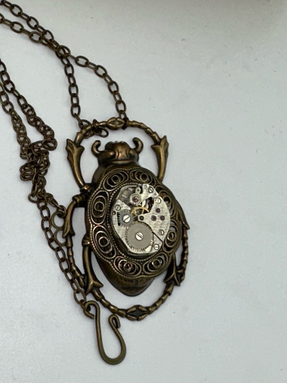 Bronze Scarab Steampunk Pendant Necklace - Women Jewelry
